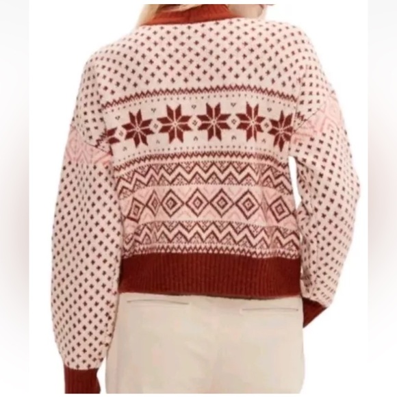 American Eagle NWT Mock Neck Cropped Fair Isle Pullover Close Knit Sweater Small - Picture 2 of 12